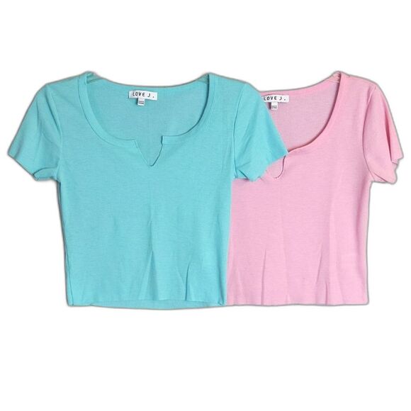 love J Tops - Love J Pink & Teal Crop Tops Size M